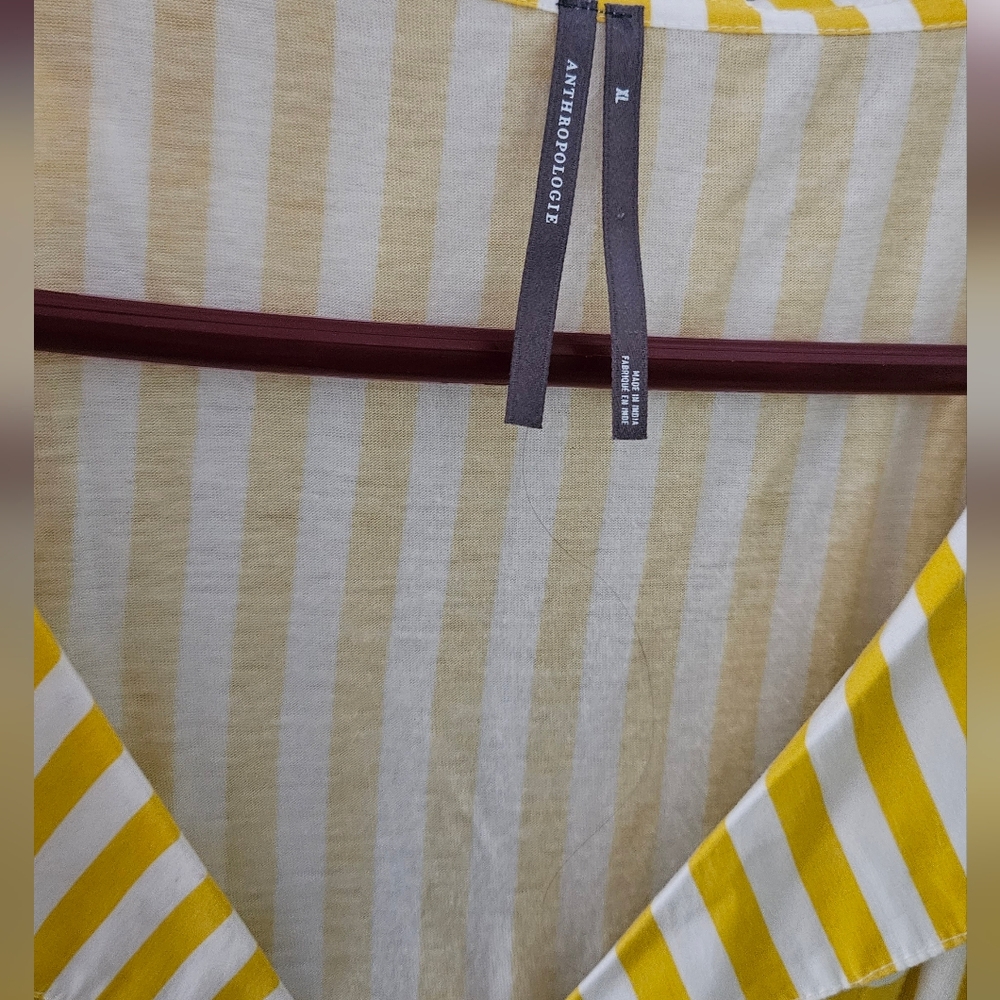 Anthropologie Maeve Babydoll Yellow Striped V-Neck Peplum Top Size XL NWOT - Picture 6 of 7